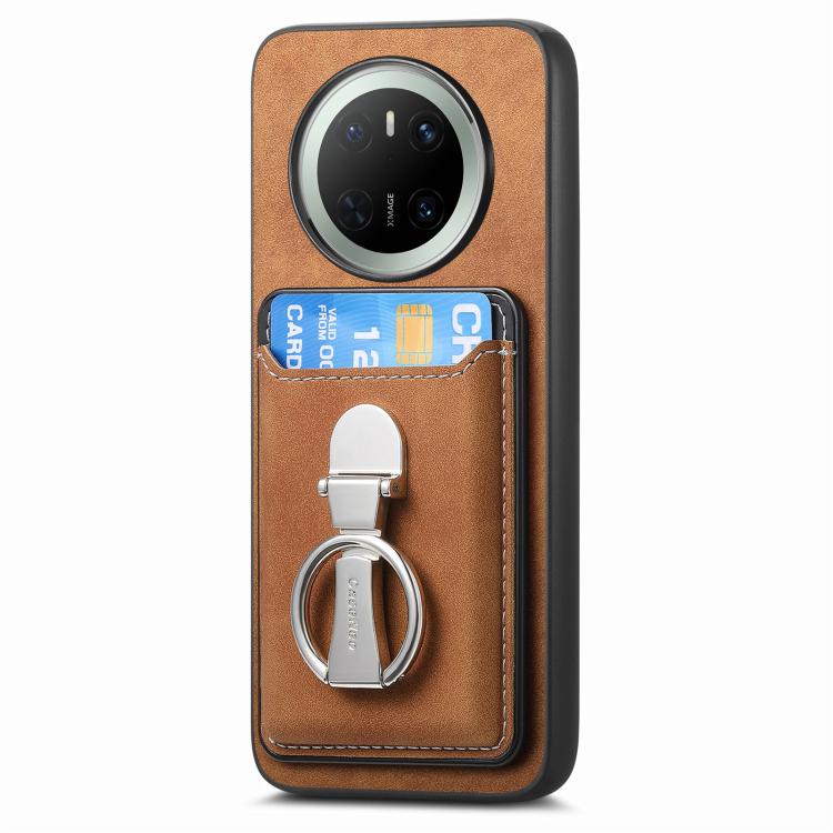 For Huawei Mate 70 Retro Folding Ring Holder Card Bag MagSafe Phone Case(Brown) - Huawei Cases by PMC TechLife | Online Shopping South Africa | PMC TechLife | Buy Now Pay Later Mobicred