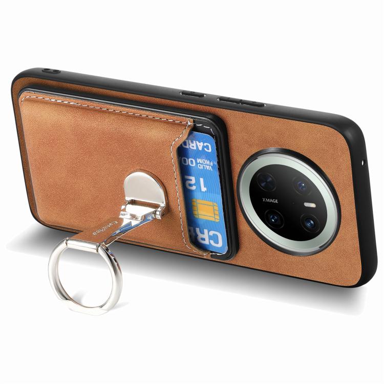 For Huawei Mate 70 Retro Folding Ring Holder Card Bag MagSafe Phone Case(Brown) - Huawei Cases by PMC TechLife | Online Shopping South Africa | PMC TechLife | Buy Now Pay Later Mobicred