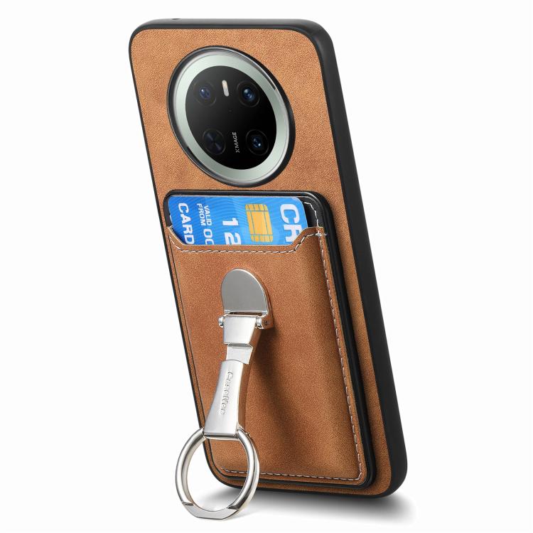 For Huawei Mate 70 Retro Folding Ring Holder Card Bag MagSafe Phone Case(Brown) - Huawei Cases by PMC TechLife | Online Shopping South Africa | PMC TechLife | Buy Now Pay Later Mobicred