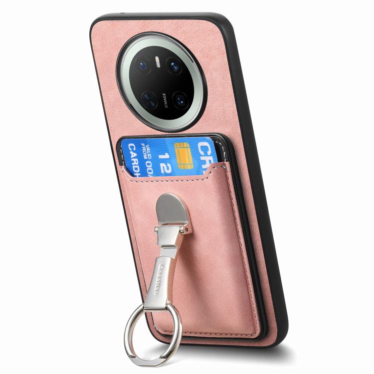 For Huawei Mate 70 Retro Folding Ring Holder Card Bag MagSafe Phone Case(Pink) - Huawei Cases by PMC TechLife | Online Shopping South Africa | PMC TechLife | Buy Now Pay Later Mobicred