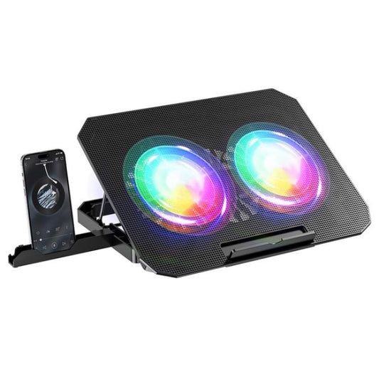 N33 RGB Dual Fans Cooling Pad Adjustable Height Laptop Stand with Phone Holder - Cooling Pads by PMC Jewellery | Online Shopping South Africa | PMC Jewellery | Buy Now Pay Later Mobicred