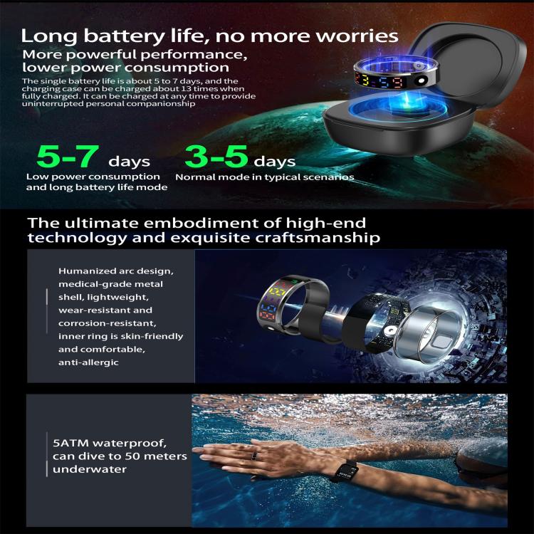 R12 SIZE 8 Smart Ring, Support Heart Rate / Blood Oxygen / Sleep / Multiple Sports Modes(Silver) - free shipping - PMC TechLife - Order now!