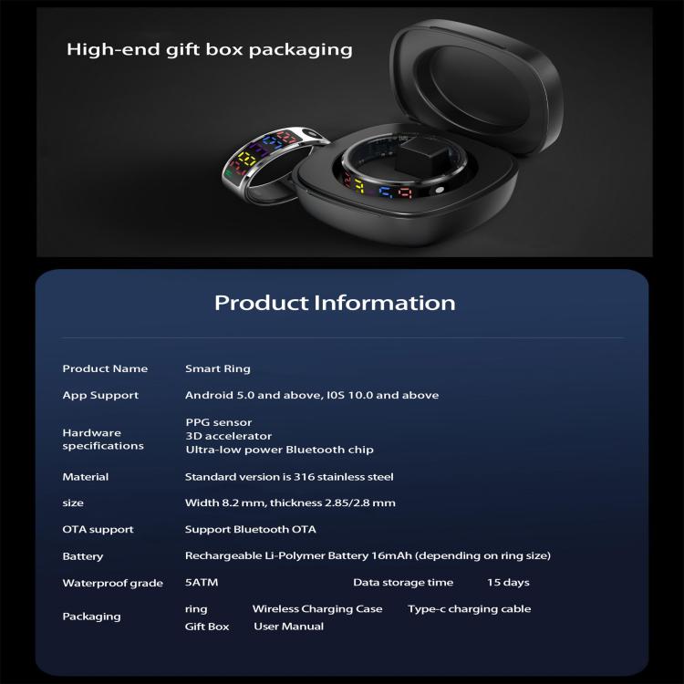R12 SIZE 8 Smart Ring, Support Heart Rate / Blood Oxygen / Sleep / Multiple Sports Modes(Silver) - free shipping - PMC TechLife - Order now!