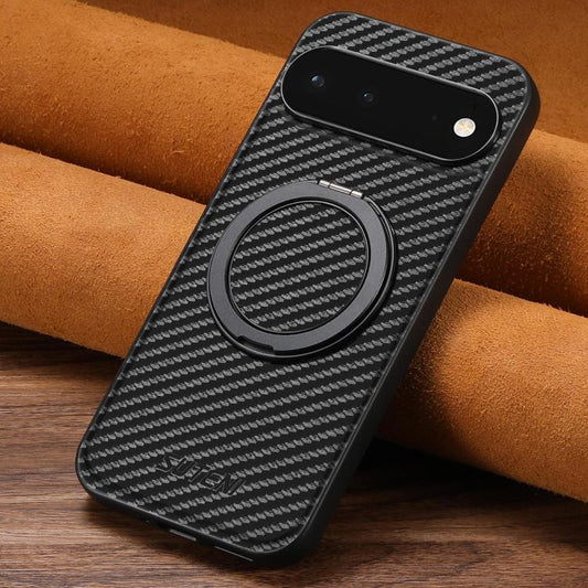 For Google Pixel 6 Suteni G3 Carbon Fiber Leather 360 Rotation Holder MagSafe Phone Case(Black) - Google Cases by Suteni | Online Shopping South Africa | PMC Jewellery | Buy Now Pay Later Mobicred