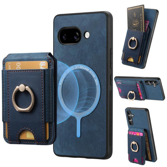 For Google Pixel 9a Retro Splitable Magnetic Stand Card Bag Leather Phone Case(Blue) - Google Cases by PMC Jewellery | Online Shopping South Africa | PMC Jewellery | Buy Now Pay Later Mobicred