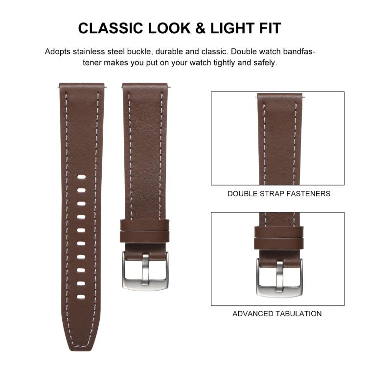 18mm Push Button Silver Steel Buckle Genuine Leather Watch Band(Beige) - free shipping - PMC TechLife - Order now!