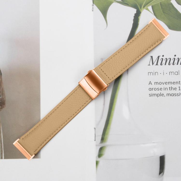 For Fitbit Versa 3 / 4 Lychee Texture Rose Gold Turtle Back Buckle Leather Watch Band(Camel) - free shipping - PMC TechLife - Order now!