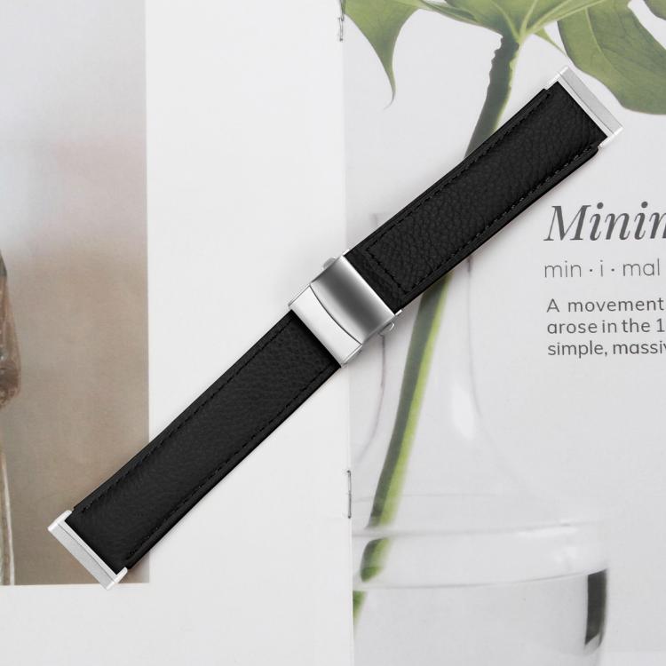 For Fitbit Versa 3 / 4 Lychee Texture Silver Turtle Back Buckle Leather Watch Band(Black) - free shipping - PMC TechLife - Order now!