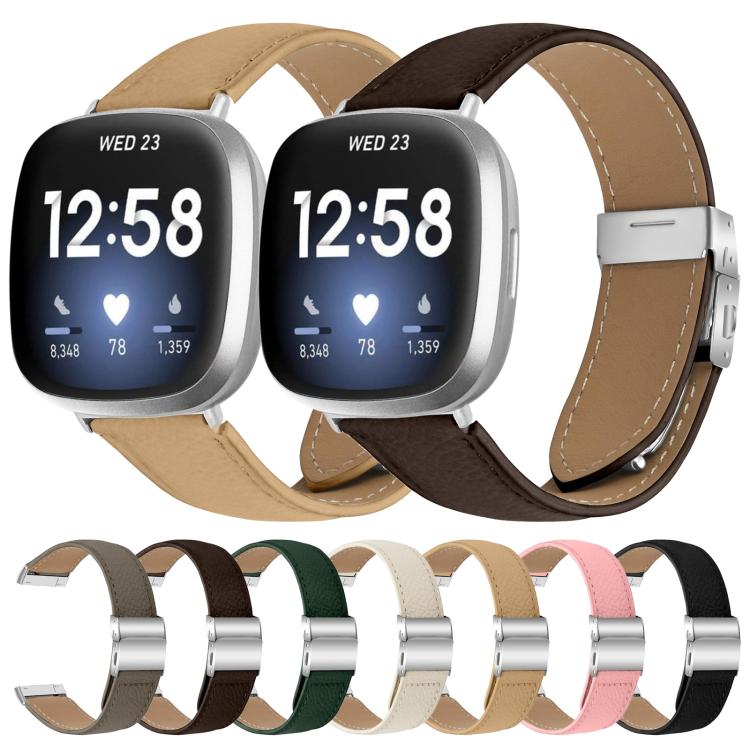 For Fitbit Versa 3 / 4 Lychee Texture Silver Turtle Back Buckle Leather Watch Band(Black) - free shipping - PMC TechLife - Order now!