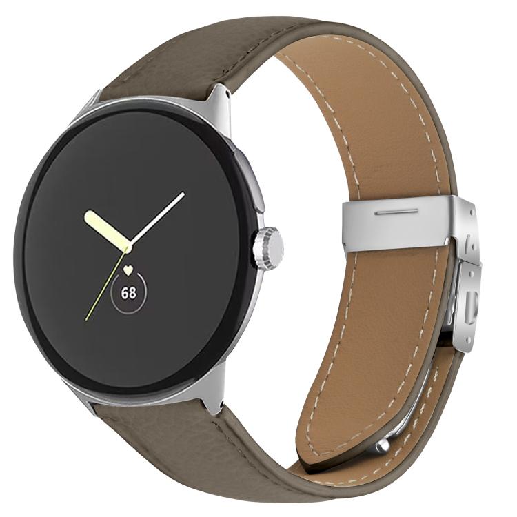 For Google Pixel Watch / Watch 2 / 3 41mm Lychee Texture Silver Turtle Back Buckle Leather Watch Band(Gray) - free shipping - PMC TechLife - Order now!