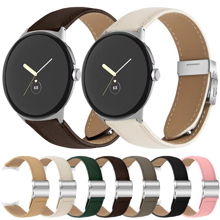 For Google Pixel Watch / Watch 2 / 3 41mm Lychee Texture Silver Turtle Back Buckle Leather Watch Band(Camel) - free shipping - PMC TechLife - Order now!