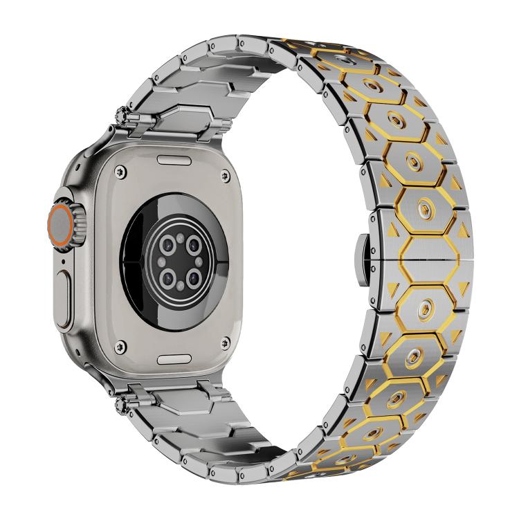 For Apple Watch 46mm / 49mm / 45mm / 44mm Octagonal Stainless Steel  Watch(Silver Inter Gold) - free shipping - PMC TechLife - Order now!
