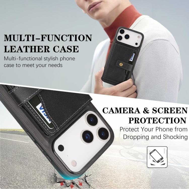 For iPhone 17 Pro Max Kalebol Magnetic Button Card Bag MagSafe Ring Leather Phone Case(Black) - iPhone 17 Pro Max Cases by Kalebol | Online Shopping South Africa | PMC TechLife | Buy Now Pay Later Mobicred
