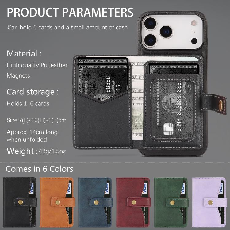 For iPhone 17 Pro Max Kalebol Magnetic Button Card Bag MagSafe Ring Leather Phone Case(Black) - iPhone 17 Pro Max Cases by Kalebol | Online Shopping South Africa | PMC TechLife | Buy Now Pay Later Mobicred