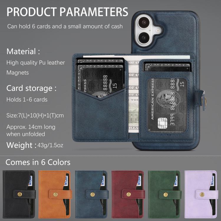 For iPhone 17 Kalebol Magnetic Button Card Bag MagSafe Ring Leather Phone Case(Blue) - iPhone 17 Cases by Kalebol | Online Shopping South Africa | PMC TechLife | Buy Now Pay Later Mobicred