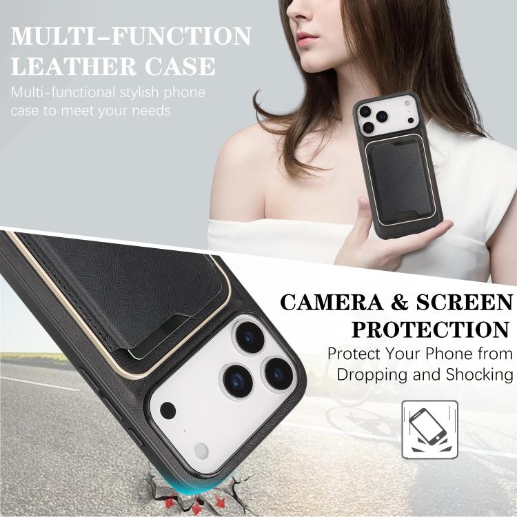 For iPhone 17 Pro Max Kalebol Slim MagSafe Ring Magnetic Card Bag Leather Phone Case(Black) - More iPhone Cases by Kalebol | Online Shopping South Africa | PMC TechLife | Buy Now Pay Later Mobicred