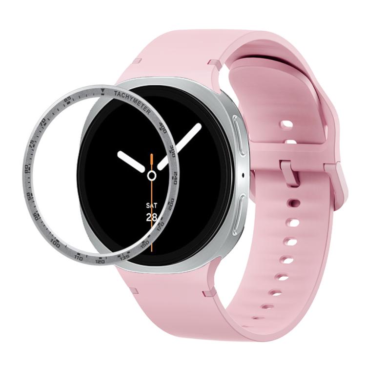 For Samsung Galaxy Watch8 44mm Speed Bezel and Solid Color Stitched Silicone Watch Band(Light Pink Silver) - free shipping - PMC TechLife - Order now!