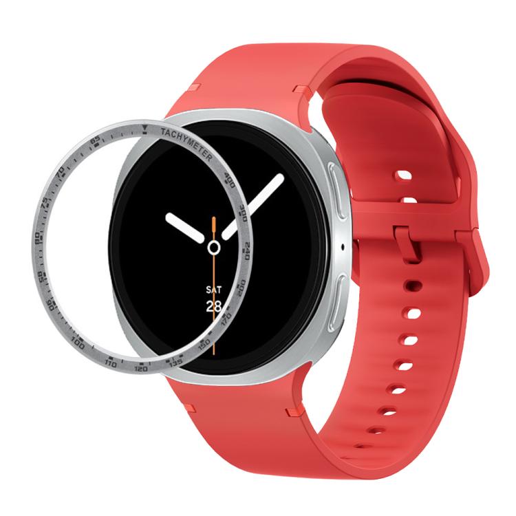 For Samsung Galaxy Watch8 44mm Speed Bezel and Solid Color Stitched Silicone Watch Band(Red Silver) - free shipping - PMC TechLife - Order now!