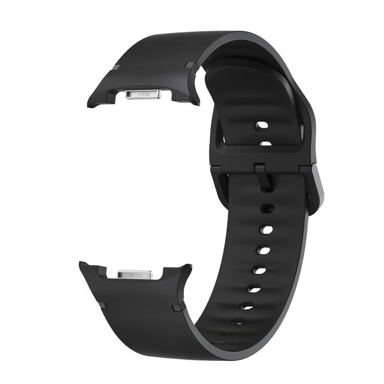 For Samsung Galaxy Watch8 44mm Diamond Bezel and Solid Color Stitched Silicone Watch Band(Black Silver) - free shipping - PMC TechLife - Order now!