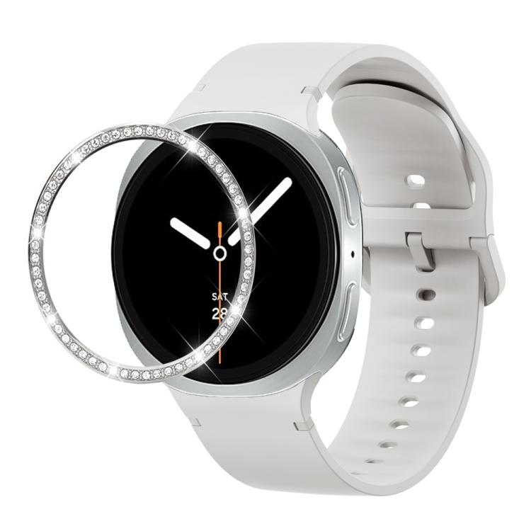 For Samsung Galaxy Watch8 40mm Diamond Bezel and Solid Color Stitched Silicone Watch Band(Lime White Silver) - free shipping - PMC TechLife - Order now!