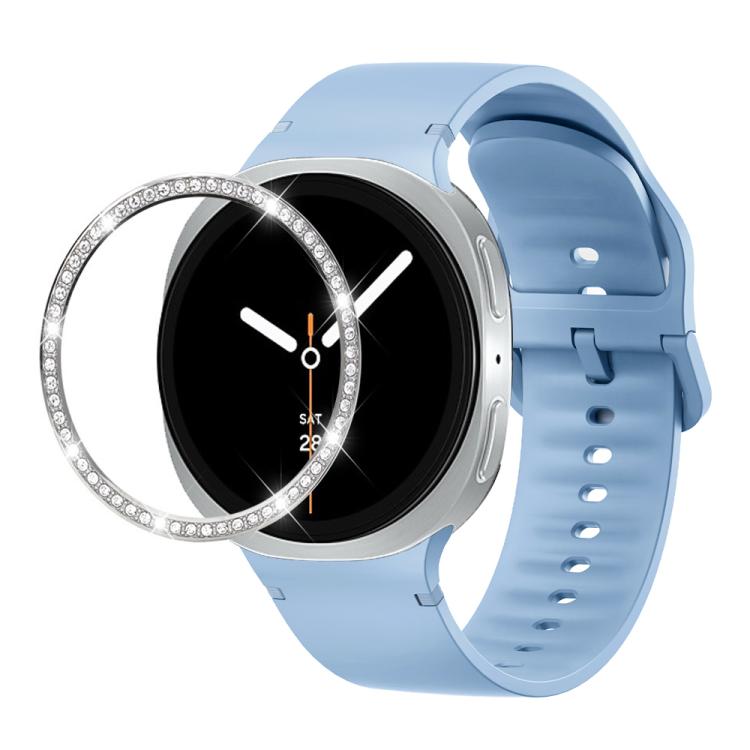 For Samsung Galaxy Watch8 40mm Diamond Bezel and Solid Color Stitched Silicone Watch Band(Light Blue Silver) - free shipping - PMC TechLife - Order now!