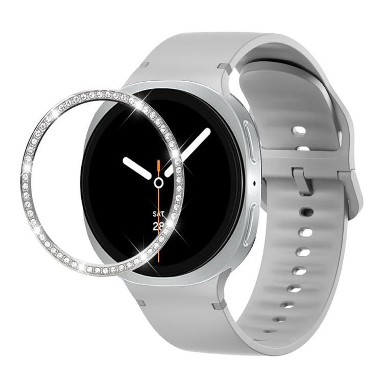 For Samsung Galaxy Watch8 40mm Diamond Bezel and Solid Color Stitched Silicone Watch Band(Gray Silver) - free shipping - PMC TechLife - Order now!