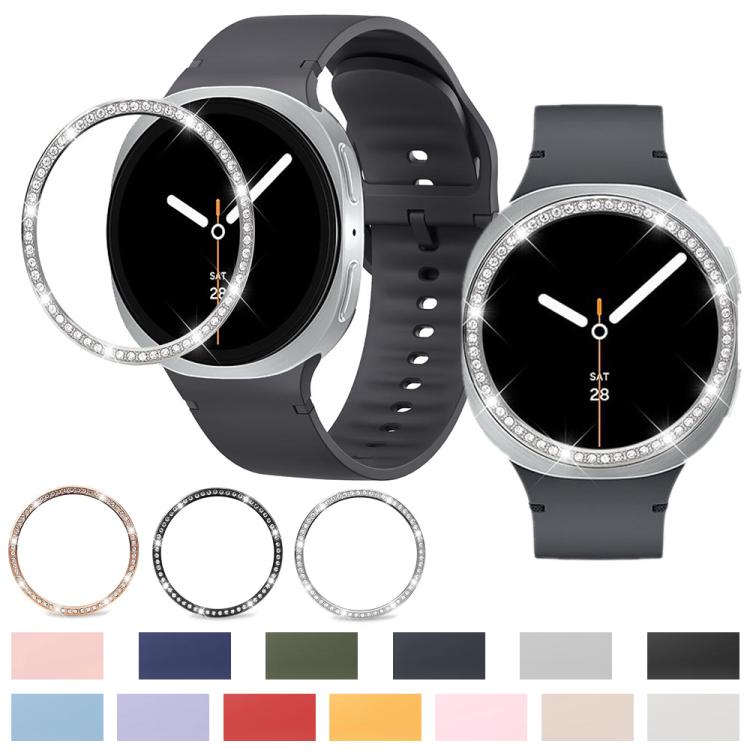 For Samsung Galaxy Watch8 44mm Diamond Bezel and Solid Color Stitched Silicone Watch Band(Midnight Blue Black) - free shipping - PMC TechLife - Order now!