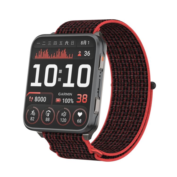 For Garmin Venu X1 Two Section Metal Ring Nylon Hook and Loop Fastener Watch Band(Red Black) - free shipping - PMC TechLife - Order now!