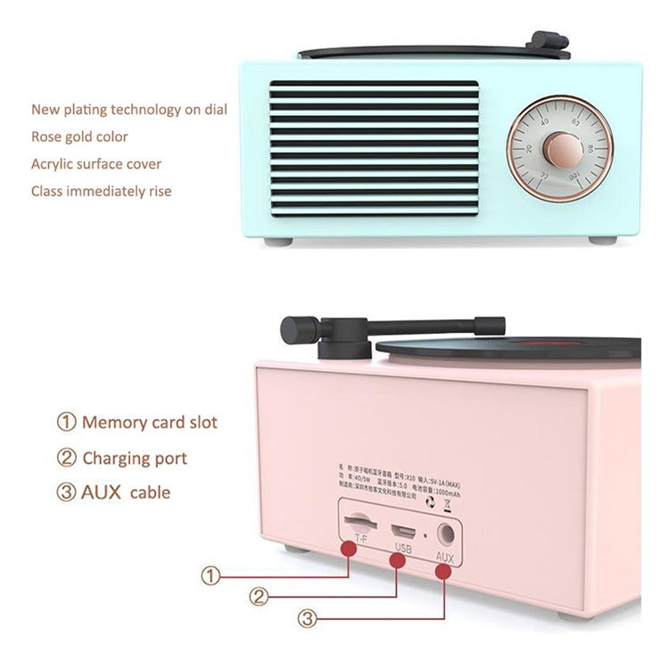 X10 Atomic Bluetooth Speakers Retro Vinyl Player Desktop Wireless Creative Multifunction Mini Stereo Speakers(Nordic Pink) - Desktop Speaker by PMC Jewellery | Online Shopping South Africa | PMC Jewellery | Buy Now Pay Later Mobicred