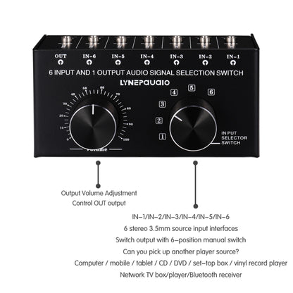 B017 6 Input 1 Output Audio Signal Selection Switcher Output Volume Adjustment Control 3.5mm Interface -  by PMC Jewellery | Online Shopping South Africa | PMC Jewellery | Buy Now Pay Later Mobicred