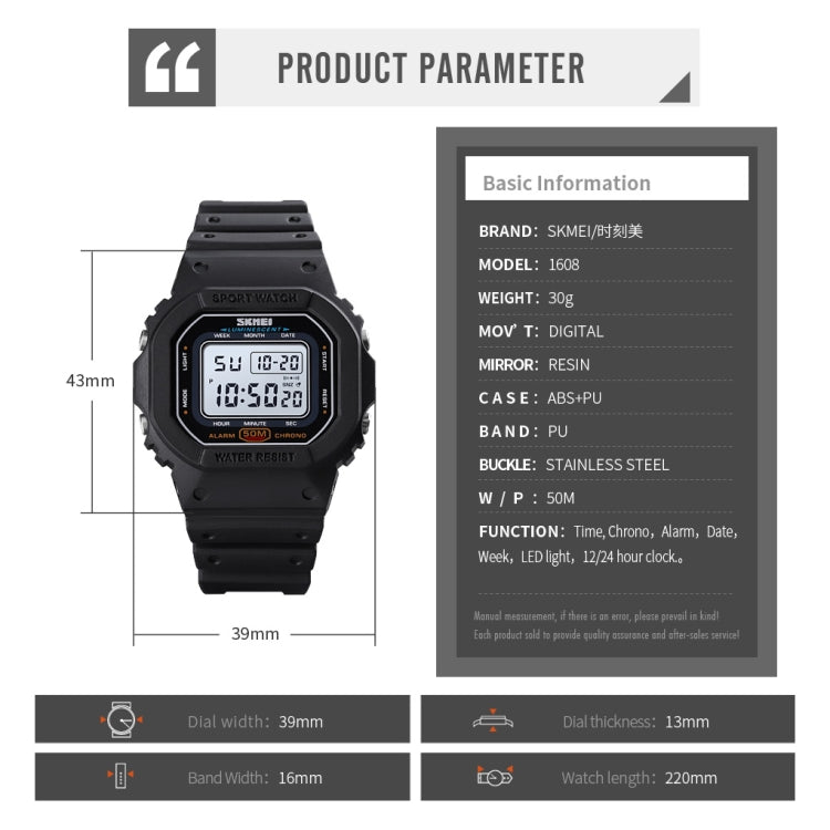 Skmei 1608 Multi-Function Student Electronic Watch Waterproof Timing Silicone Sports Watch(Black) - free shipping - PMC TechLife - Order now!