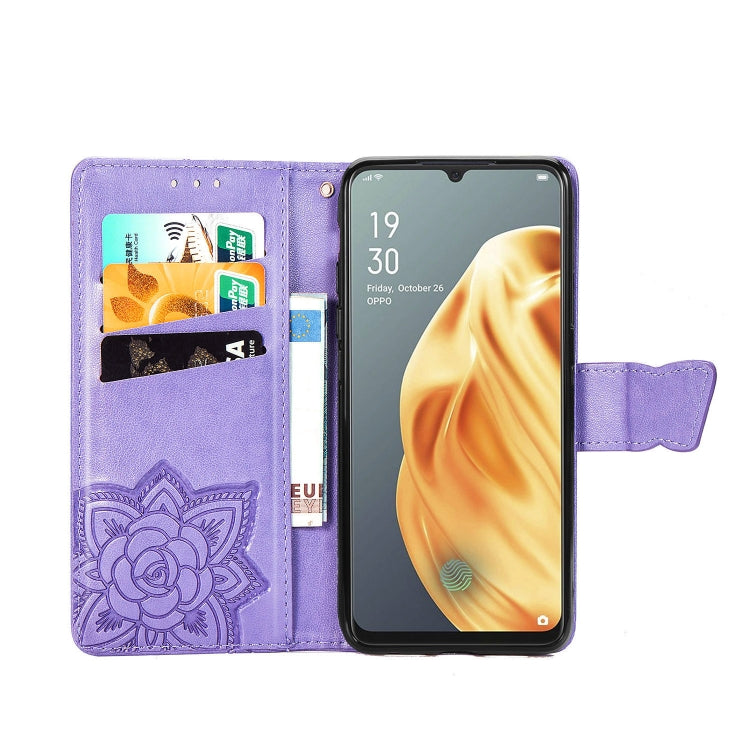 For OPPO F15/A91 Butterfly Love Flower Embossed Horizontal Flip Leather Case with Bracket / Card Slot / Wallet / Lanyard(Light Purple) - OPPO Cases by PMC Jewellery | Online Shopping South Africa | PMC Jewellery