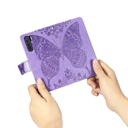 For OPPO F15/A91 Butterfly Love Flower Embossed Horizontal Flip Leather Case with Bracket / Card Slot / Wallet / Lanyard(Light Purple) - OPPO Cases by PMC Jewellery | Online Shopping South Africa | PMC Jewellery