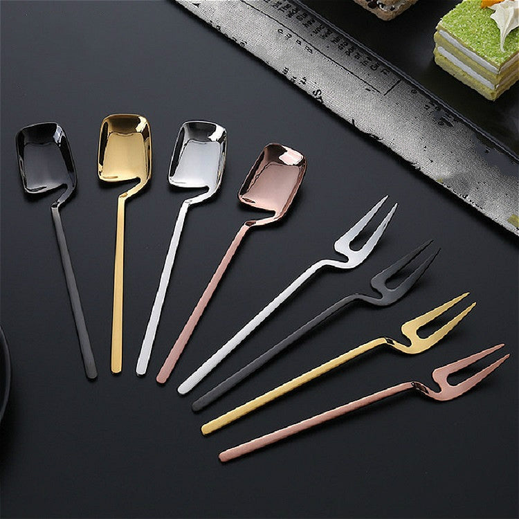 Stainless Steel V-shaped Wall Hanging Design Simple Coffee Spoon Fork Creative Long Handle Stirring Tableware, Style:Spoon, Color:Rose Gold - free shipping - PMC TechLife - Order now!