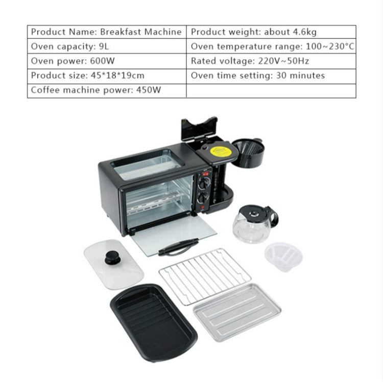 3 in 1 Electric Breakfast Machine Multifunction Coffee Maker + Frying Pan + Mini Oven  Household Bread Pizza Oven(Black) - free shipping - PMC TechLife - Order now!