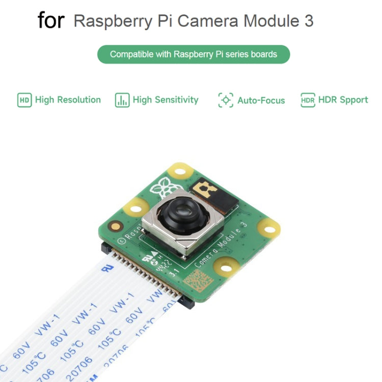 Waveshare For Raspberry Pi Camera Module 3, High Resolution, Auto-Focus 12MP, IMX708, 75�� FOV, 23943 - Raspberry Pi Accessories by PMC TechLife | Online Shopping South Africa | PMC TechLife | Buy Now Pay Later Mobicred