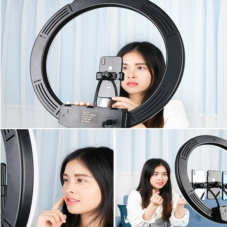 18 inch+ Phone Clip Dimmable Color Temperature LED Ring Fill Light Live Broadcast Set With 2.1m Tripod Mount, CN Plug - Ring Light by PMC TechLife | Online Shopping South Africa | PMC TechLife | Buy Now Pay Later Mobicred