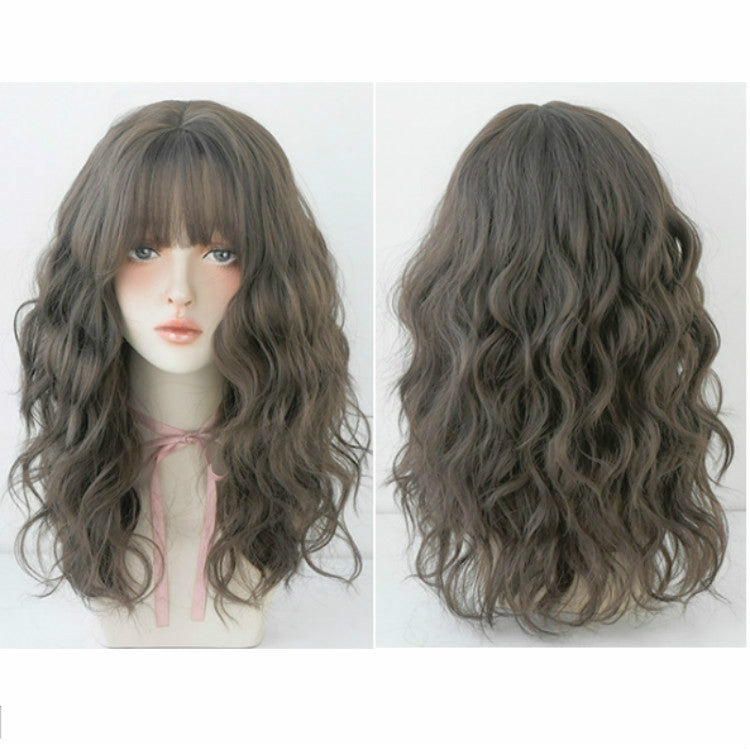 Women's Wool Long Hair With Bangs Natural Fluffy Wig, Color:Cold Brown 54CM - free shipping - PMC TechLife - Order now!