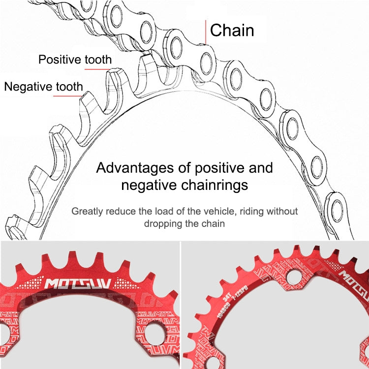 MOTSUV Narrow Wide Chainring MTB  Bicycle 104BCD Tooth Plate Parts(Red) - Bicycle Brake Parts by MOTSUV | Online Shopping South Africa | PMC TechLife | Buy Now Pay Later Mobicred