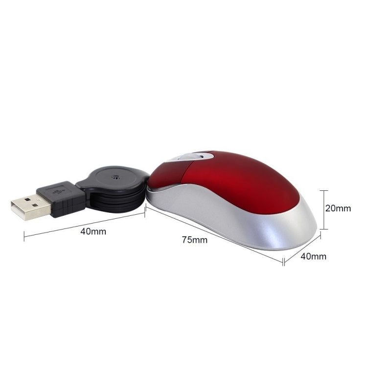 Mini Computer Mouse Retractable USB Cable Optical Ergonomic1600 DPI Portable Small Mice for Laptop(Red) - free shipping - PMc TechLife - Order now!
