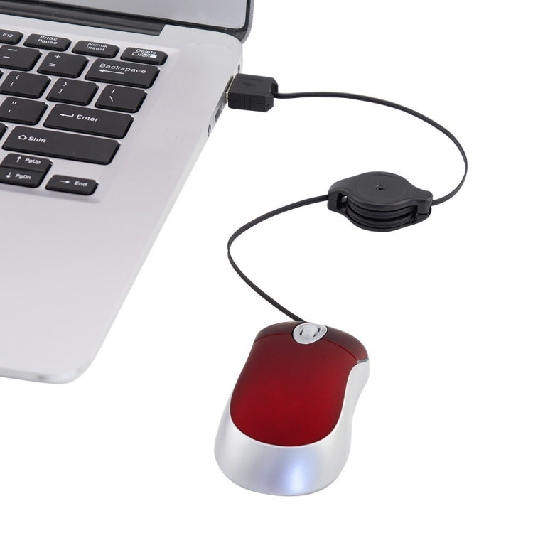 Mini Computer Mouse Retractable USB Cable Optical Ergonomic1600 DPI Portable Small Mice for Laptop(Red) - free shipping - PMc TechLife - Order now!