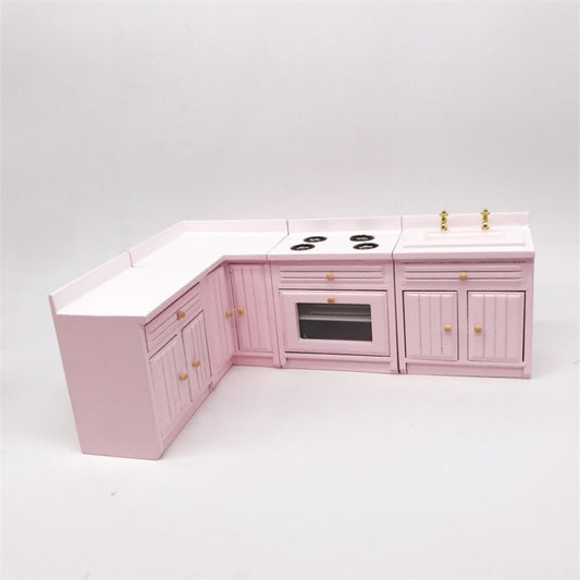 1:12 Mini Doll House Kitchen Cabinet Dining Table Sink Combination Model Toy(Pink) - Pretend Play Toys by PMC Jewellery | Online Shopping South Africa | PMC Jewellery