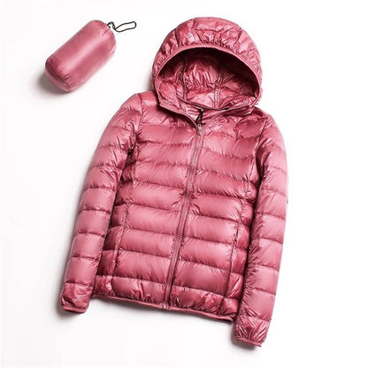 Casual Ultra Light White Duck Down Jacket Women Autumn Winter Warm Coat Hooded Parka, Size:M(Pink) - Down Jacket by PMC Jewellery | Online Shopping South Africa | PMC Jewellery