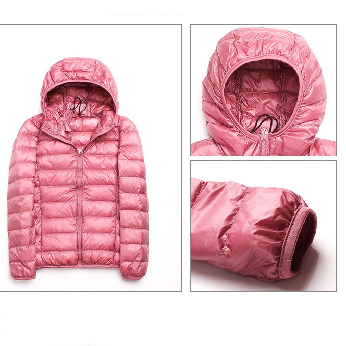 Casual Ultra Light White Duck Down Jacket Women Autumn Winter Warm Coat Hooded Parka, Size:M(Pink) - Down Jacket by PMC Jewellery | Online Shopping South Africa | PMC Jewellery