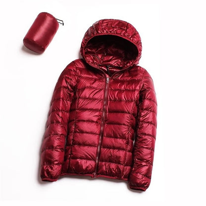 Casual Ultra Light White Duck Down Jacket Women Autumn Winter Warm Coat Hooded Parka, Size:M(Wine Red) - Down Jacket by PMC Jewellery | Online Shopping South Africa | PMC Jewellery