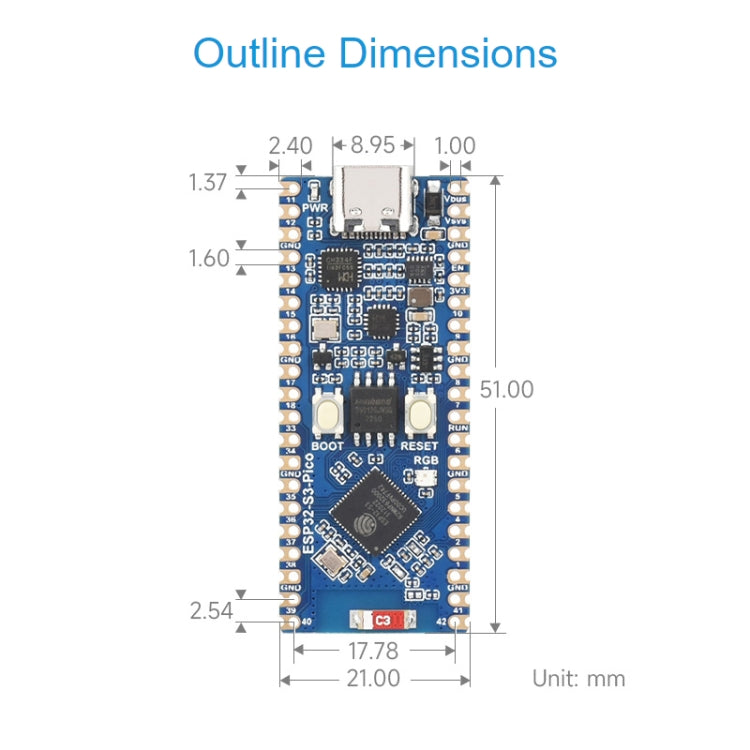 Waveshare ESP32-S3 Microcontroller 2.4 GHz Wi-Fi Development Board Dual-core Processor - free shipping - PMC TechLife - Order now!
