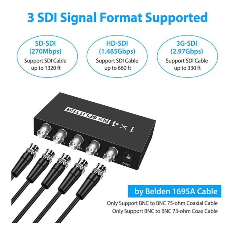 1 In 4 Out SD-SDI / HD-SDI / 3G-SDI Distribution Amplifier Video SDI Splitter(EU Plug) - Splitter by PMC Jewellery | Online Shopping South Africa | PMC Jewellery