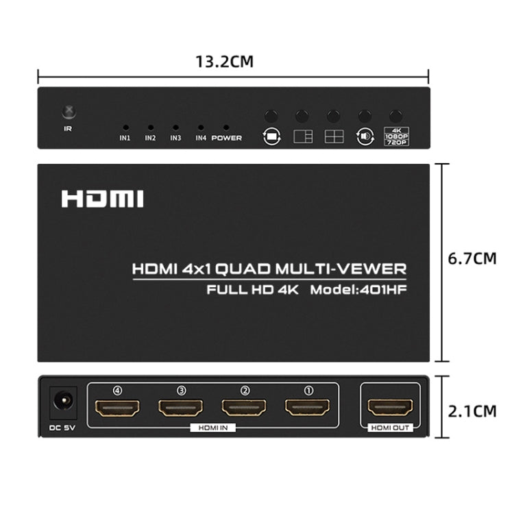 FJGEAR FJ-401HF 4 In 1 Out 4K HDMI Splitter Supports Four Screen Segmentation, Plug Type:US Plug(Black) - free shipping - PMC Jewellery - Order now!