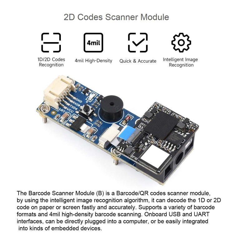 Waveshare 2D Codes Scanner Module Supports 4mil High-density Barcode Scanning,23962 - free shipping - PMC TechLife - Order now!