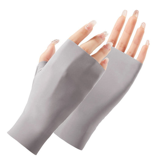 Ladies Sunscreen Gloves Half Finger Ice Silk Gloves,Style: Linked Finger(Gray) - Safety Gloves by PMC Jewellery | Online Shopping South Africa | PMC Jewellery | Buy Now Pay Later Mobicred